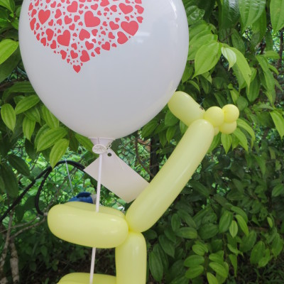 A balloon giraffe and a round heart ballloon